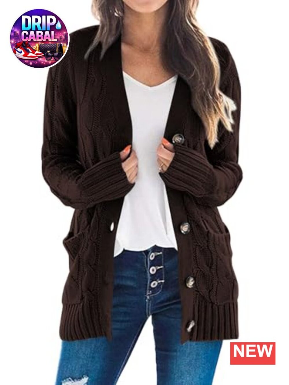 Chunky Cable Knit Button Down Cardigan Sweater Long Sleeve V-Neck